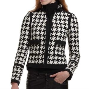 Pink Tartan Blazer Professional Old Money Women 10 Houndstooth Black White